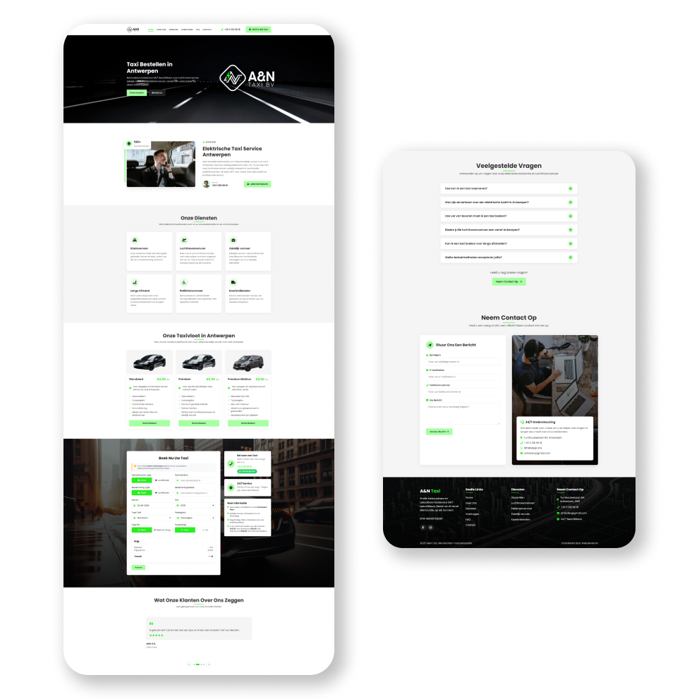 A&N Taxi: taxi website met eigen boekingssysteem in Antwerpen.