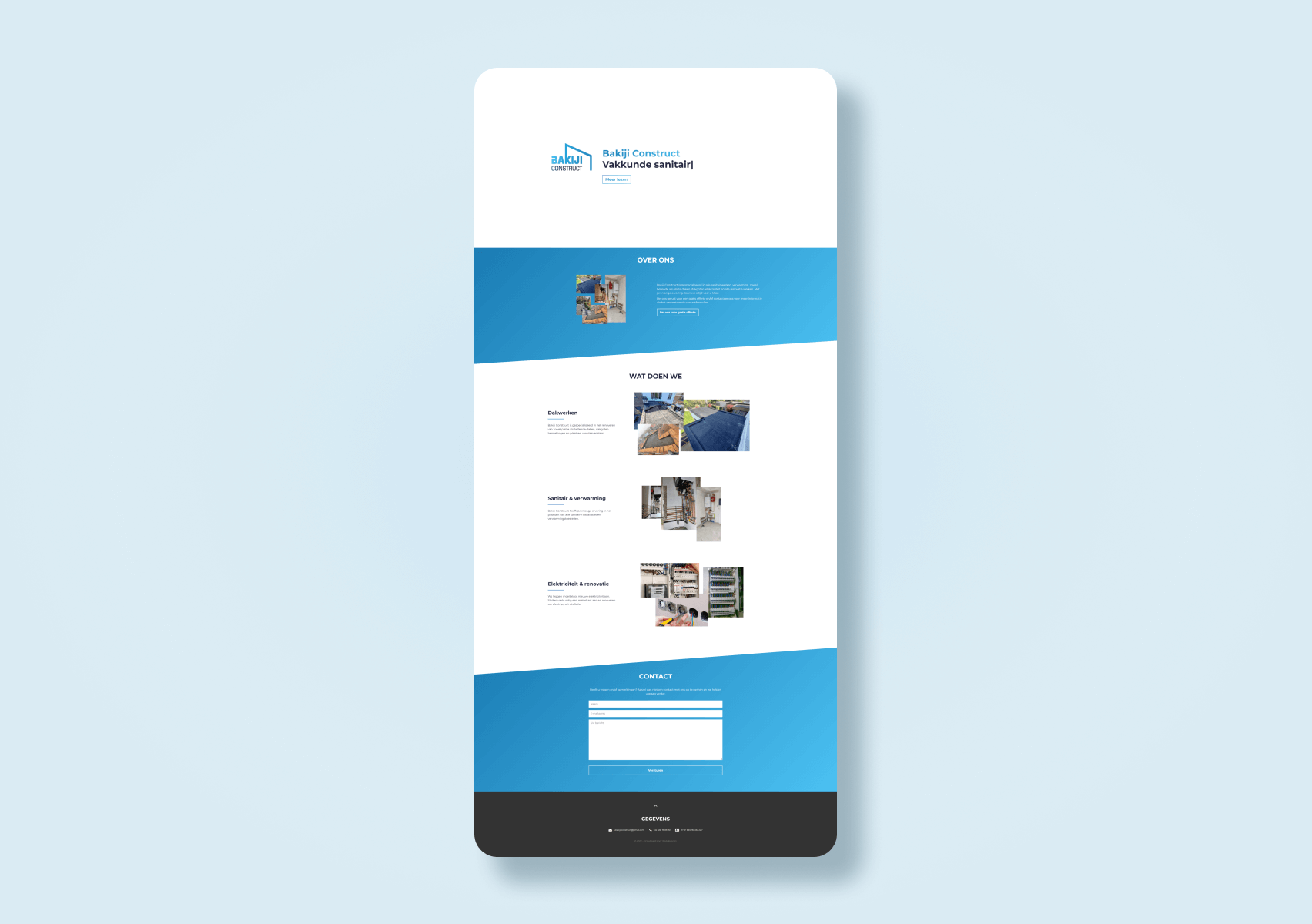 Landing pagina van Bakiji Construct website.